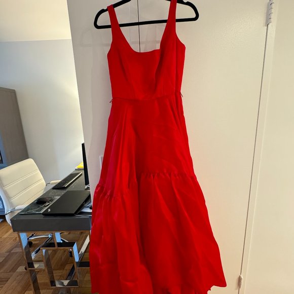 Red Milly Tiered Silk Evening Gown - Picture 2 of 8